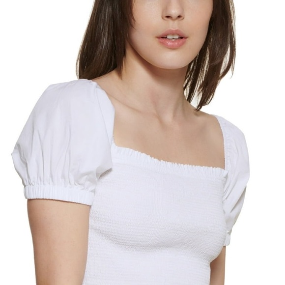 DKNY Pullover Pouf Sleeve Square Neck Crop Top, NWT, M - Picture 1 of 8